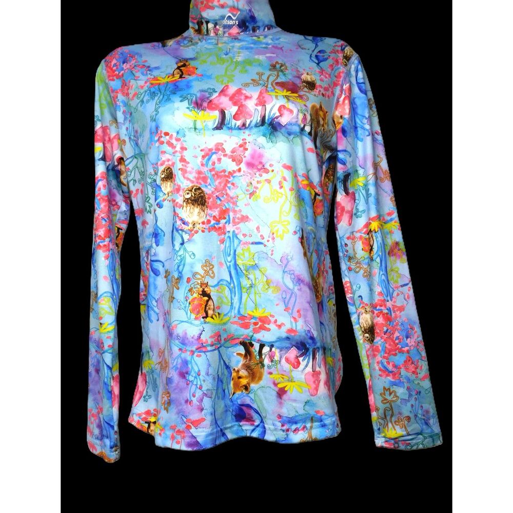 Watson's Woman's Thermal Shirt Bright Nature Print Sz. L Blue Novelty
